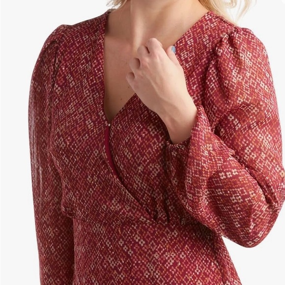 NWT LUCKY BRAND Women’s Boho Burgundy Metallic Midi dress size medium - Picture 3 of 8